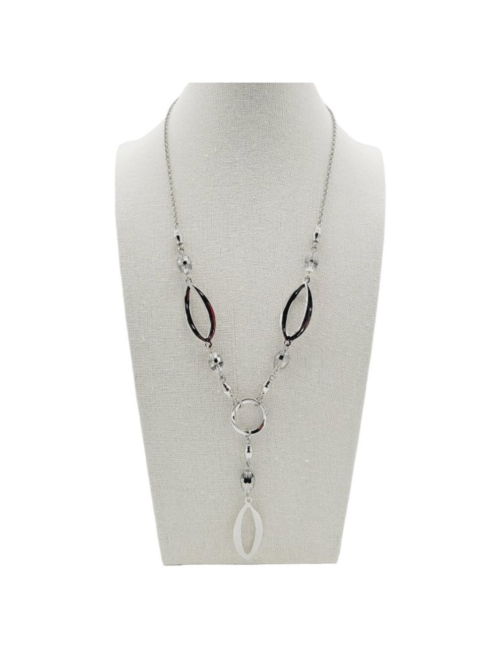 Lia Sophia Escapade Y Drop Necklace Silver Tone Crystal Beads 17" Plus